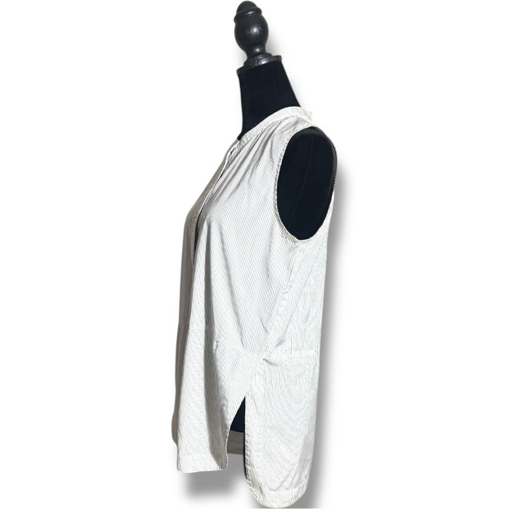 Vince White Pinstripe High Neck Button Down Side Slits Sleeveless Blouse/Tunic - Picture 5 of 16